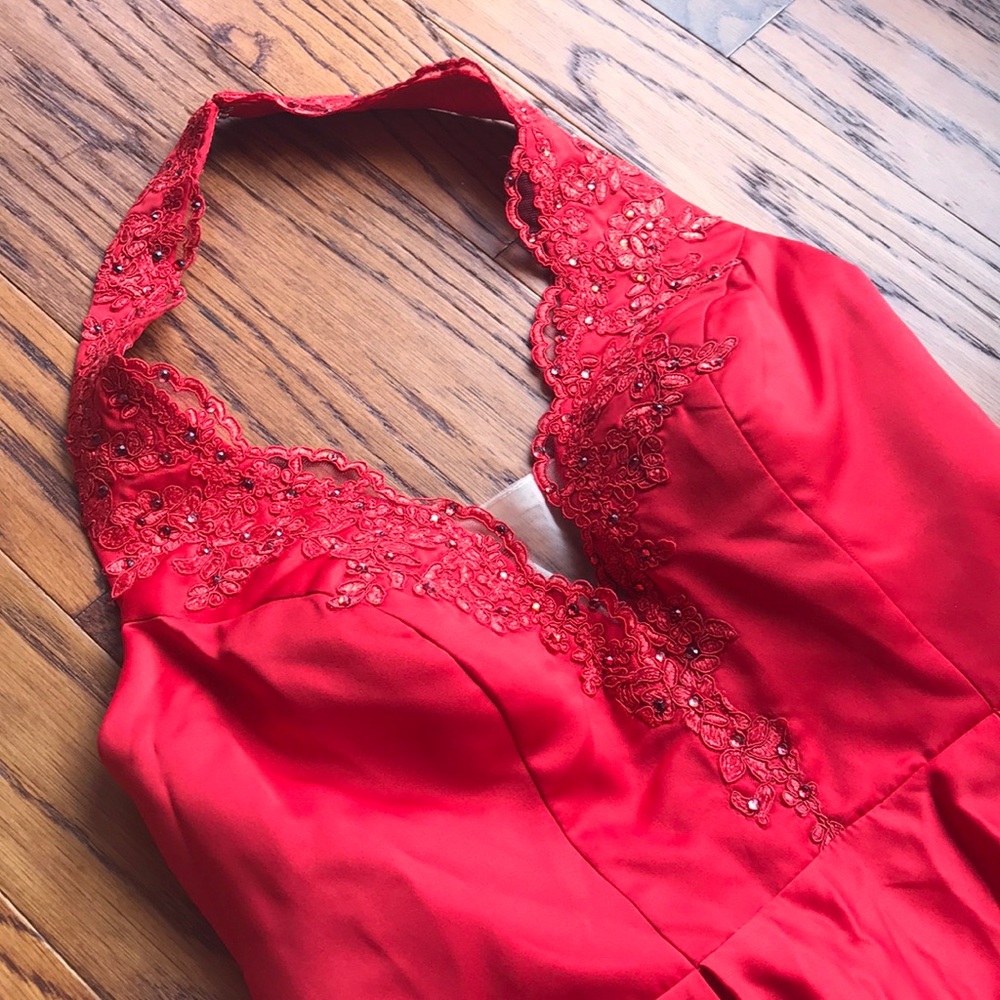 A-Line V-neck Cut Short With Lace Satin Dresses